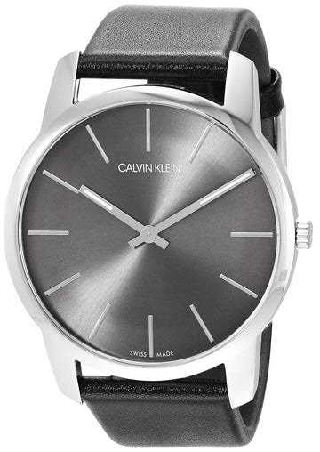  Shop Authentic Calvin Klein City Grey Dial Black Leather Strap Watch For Men - K2G21107 - Luxxuri