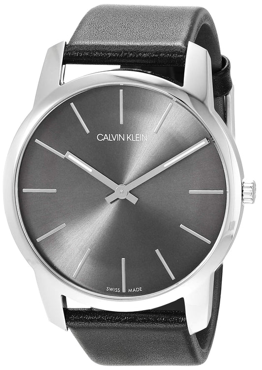  Shop Authentic Calvin Klein City Grey Dial Black Leather Strap Watch For Men - K2G21107 - Luxxuri