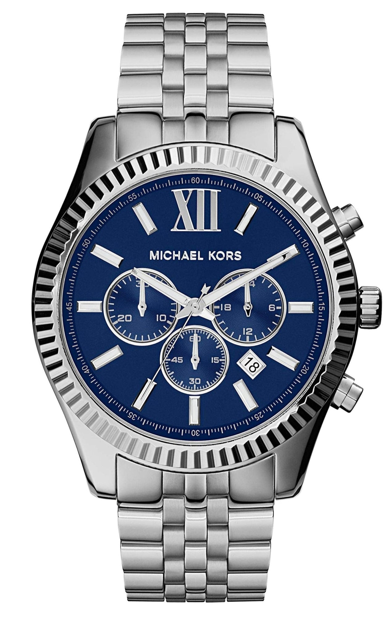  Shop Authentic Michael Kors Lexington Chronograph Blue Dial Silver Steel Strap Watch for Men - MK8280 - Luxxuri