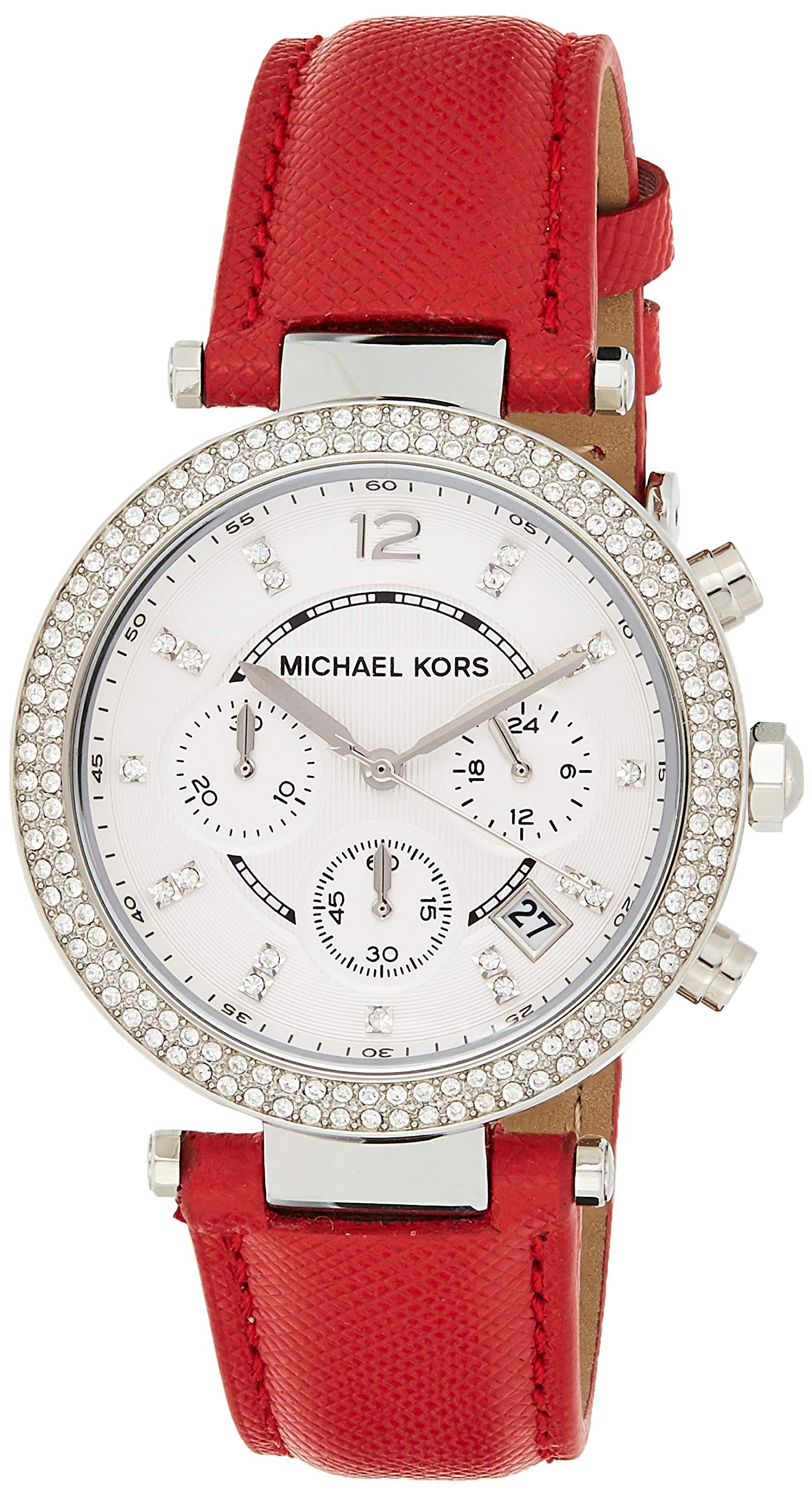 Shop Authentic Michael Kors Parker Silver Dial Red Leather Strap Watch for Women - MK2278 - Luxxuri