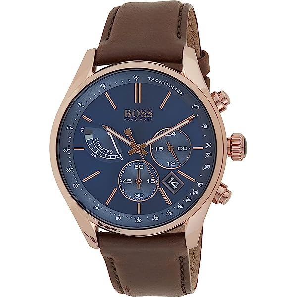  Shop Authentic Hugo Boss Grand Prix Blue Dial Brown Leather Strap Watch for Men - 1513604 - Luxxuri