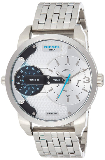 Shop Authentic Diesel Mini Daddy Dual Time Silver Dial Stainless Steel Watch For Men - DZ7305 - Luxxuri