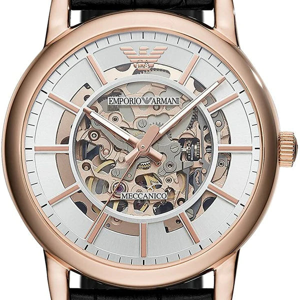  Shop Authentic Emporio Armani Luigi Skeleton Silver Dial Black Leather Strap Watch For Men - AR60007 - Luxxuri