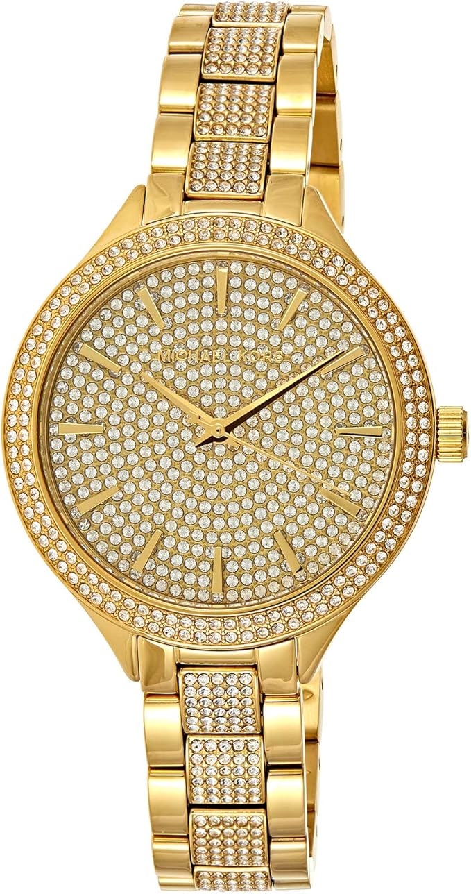  Shop Authentic Michael Kors Slim Runway Crystals Gold Dial Gold Steel Strap Watch for Women - MK3632 - Luxxuri