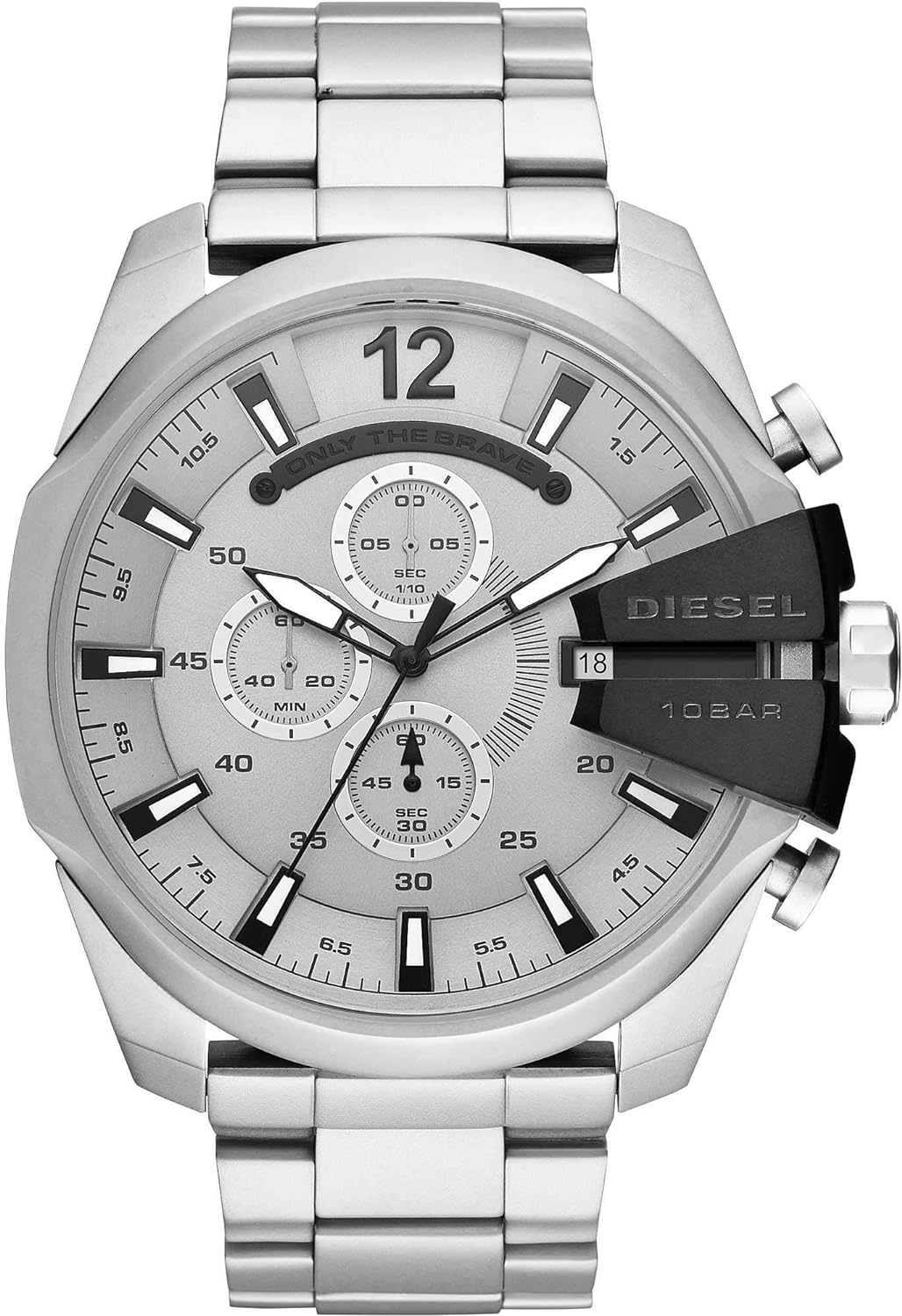  Shop Authentic Diesel Mega Chief Chronograph Silver Dial Silver Steel Strap Watch For Men - DZ4501 - Luxxuri