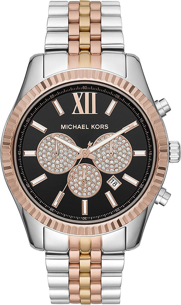  Shop Authentic Michael Kors Lexington Chronograph Crystals Black Dial Two Tone Steel Strap Watch for Men - MK8714 - Luxxuri