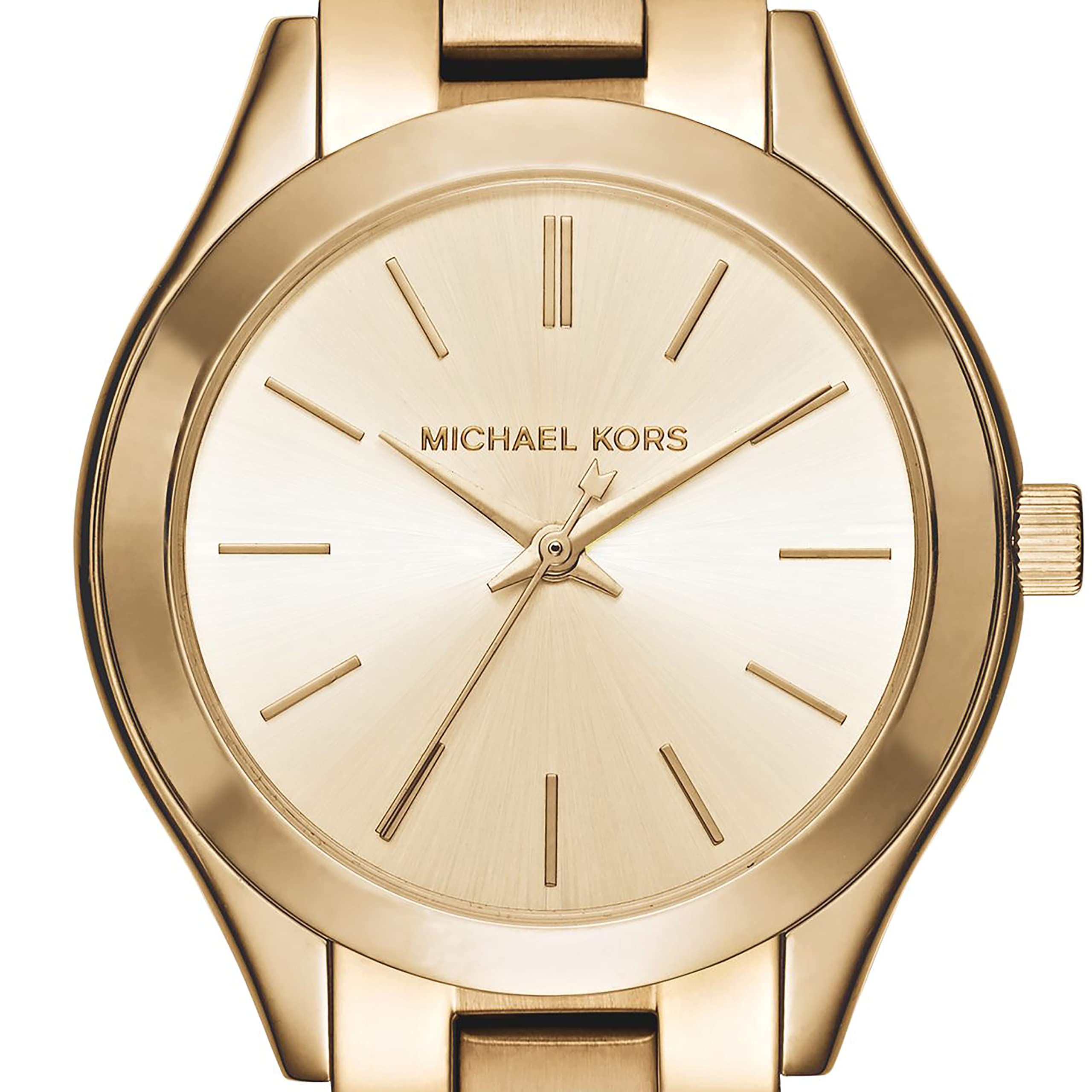 Michael Kors Mini Runway Slim Gold Dial Gold Steel Strap Watch for Women - MK3512