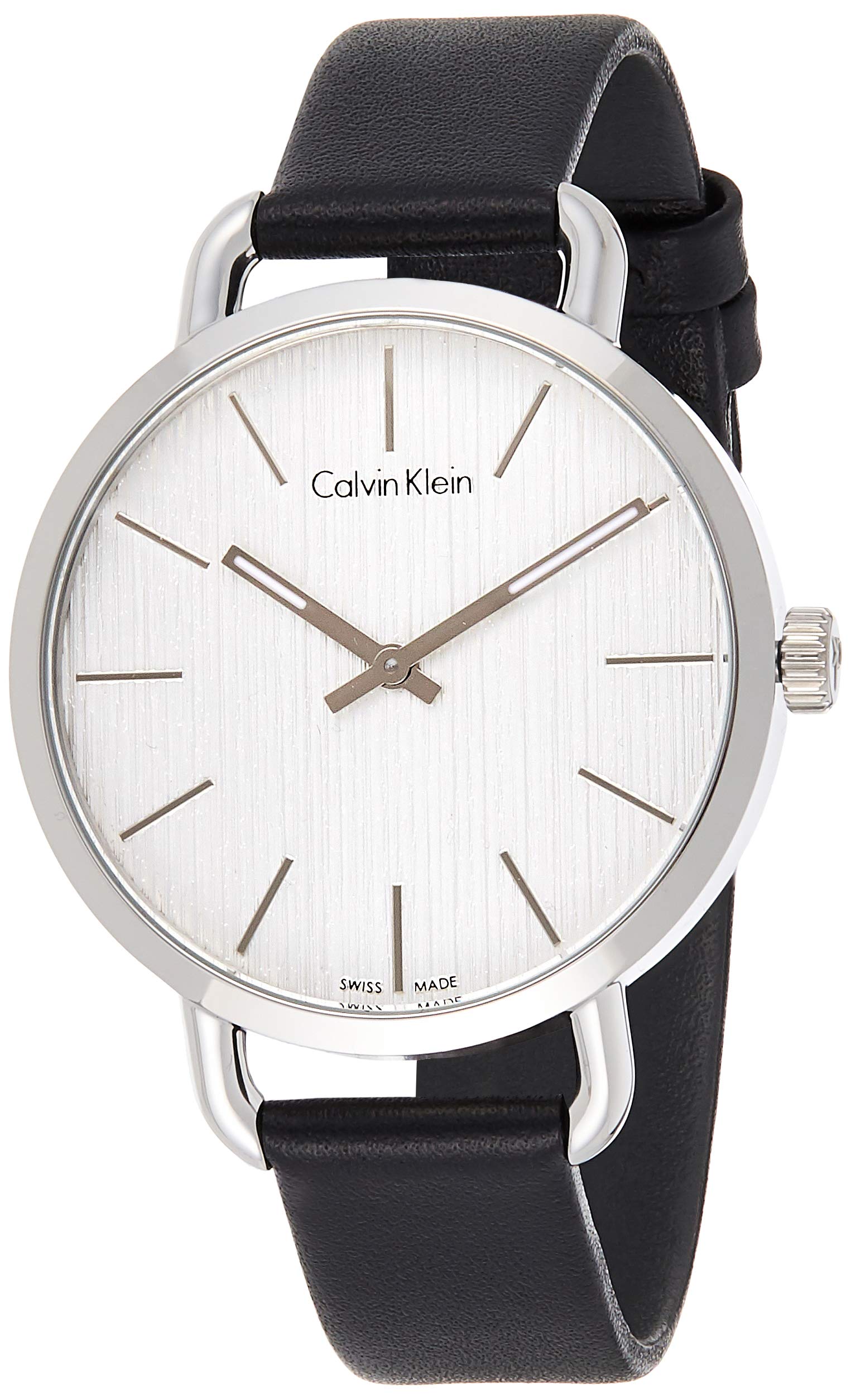  Shop Authentic Calvin Klein Even Silver Black Leather Strap Watch for Women - K7B231C6 - Luxxuri