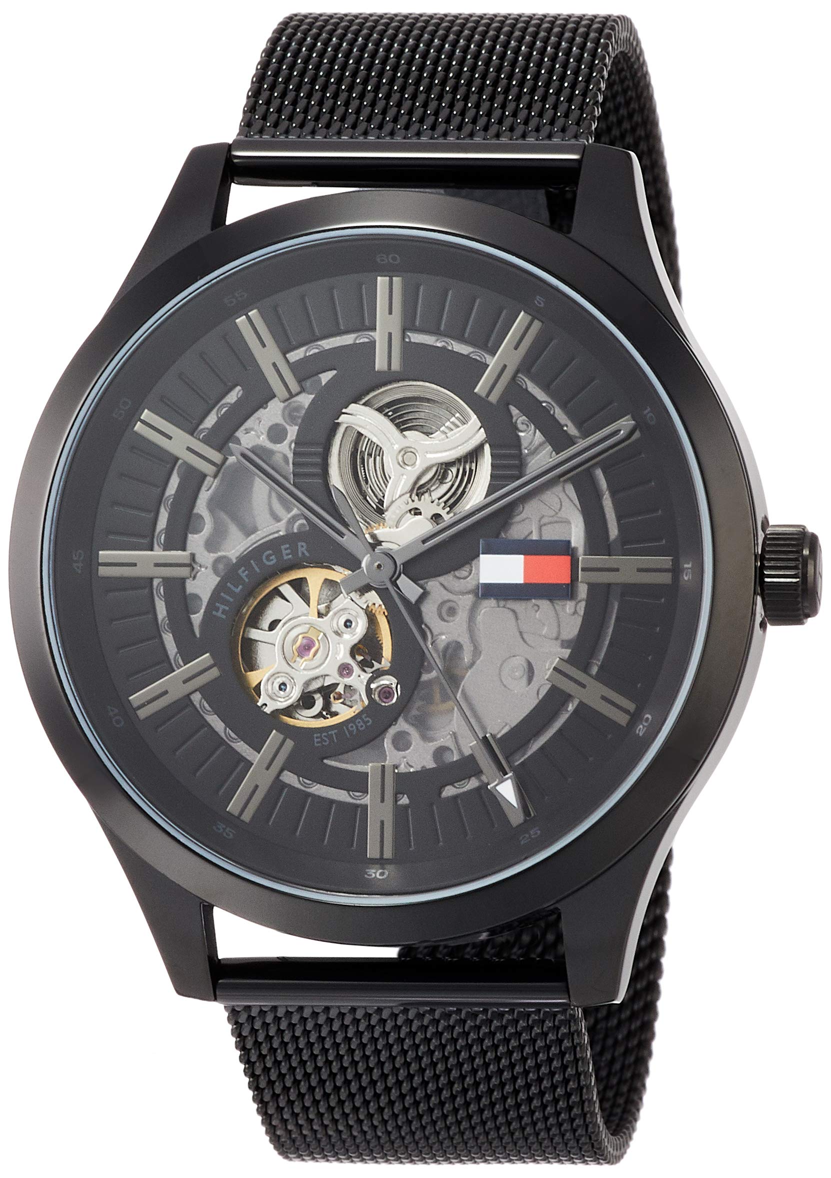  Shop Authentic Tommy Hilfiger Spencer Skeleton Black Dial Black Mesh Bracelet Watch for Men - 1791644 - Luxxuri