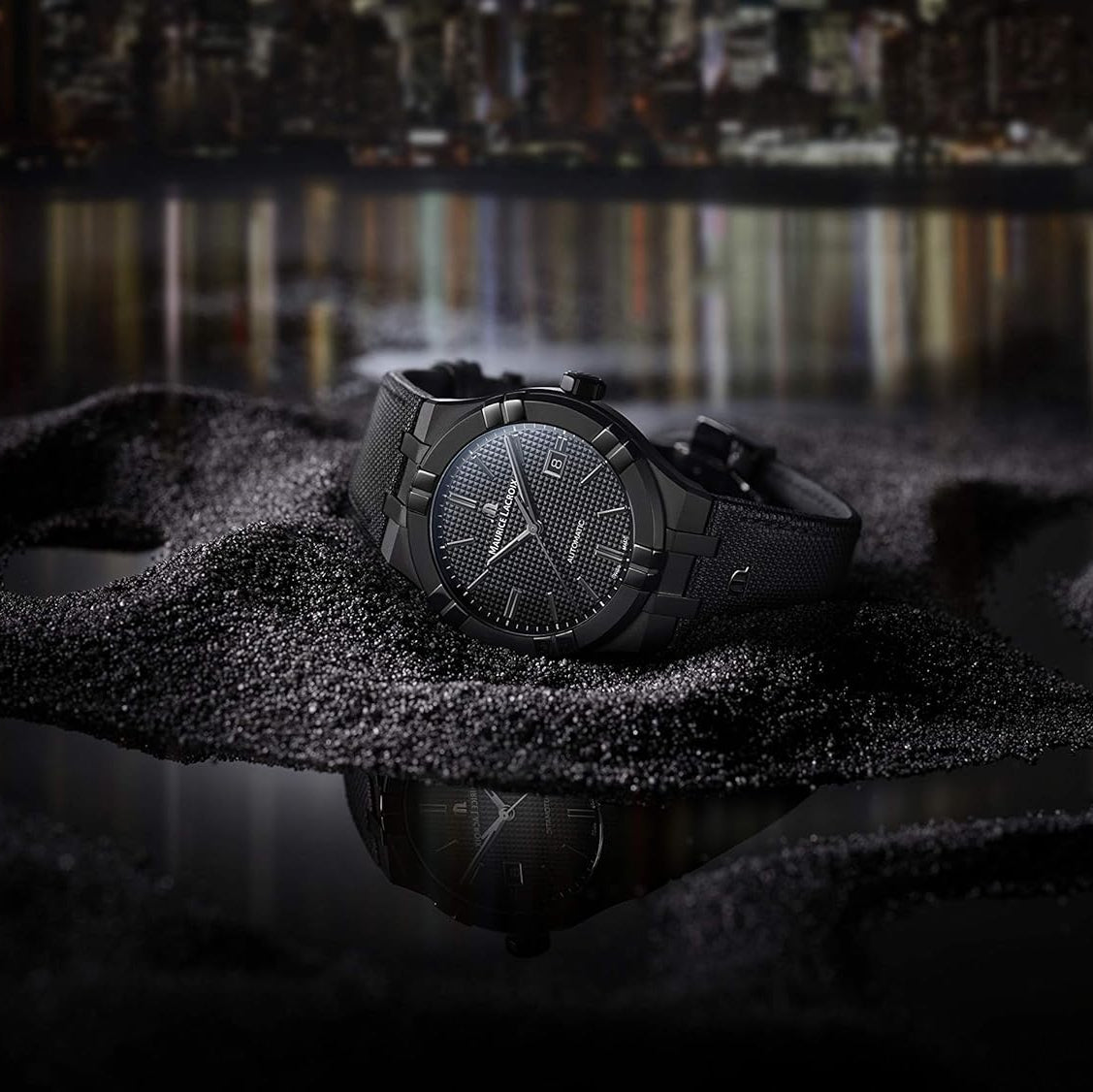  Shop Authentic Maurice Lacroix Automatic Date Black Dial Black Leather Strap Watch For Men - AI6008-PVB01-330-1 - Luxxuri