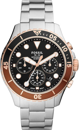  Shop Authentic Fossil FB-03 Chronograph Black Dial Silver Steel Strap Watch for Men - FS5768 - Luxxuri