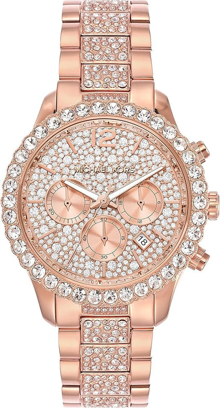  Shop Authentic Michael Kors Layton Chronograph Rose Gold Dial Rose Gold Steel Strap Watch For Women - MK7285 - Luxxuri