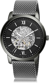 Shop Authentic Fossil Neutra Automatic Skeleton Black Dial Grey Mesh Strap Watch for Men - ME3185 - Luxxuri