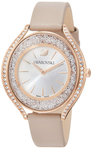 Shop Authentic Swarovski Crystalline Aura Silver Dial Beige Leather Strap Watch for Women - 5519450 - Luxxuri