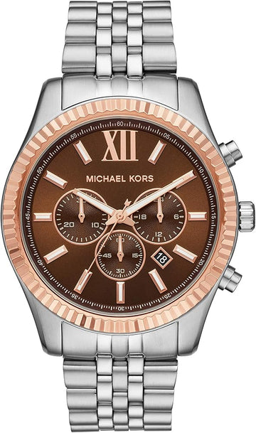  Shop Authentic Michael Kors Lexington Chronograph Brown Dial Silver Steel Strap Watch For Men - MK8732 - Luxxuri