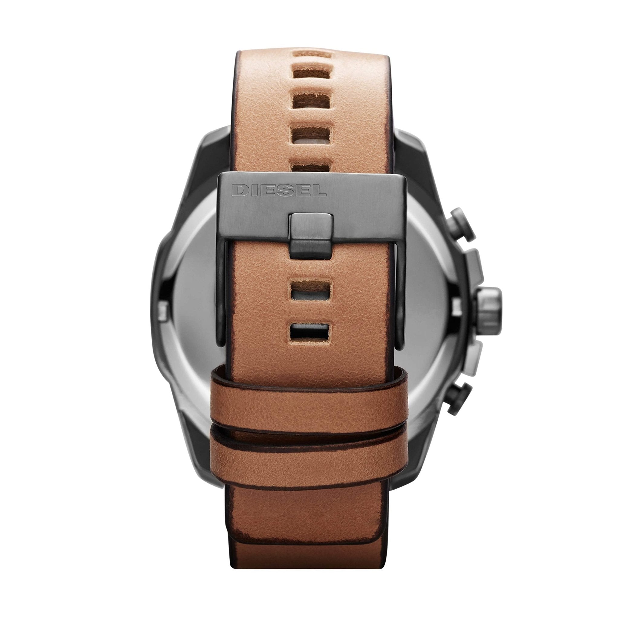 Diesel Mega Chief White Dial Brown Leather Strap Watch For Men - DZ4280