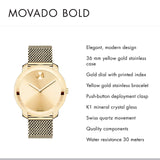 Shop Authentic Movado Bold Gold Dial Gold Mesh Bracelet Watch for Women - 3600242 - Luxxuri