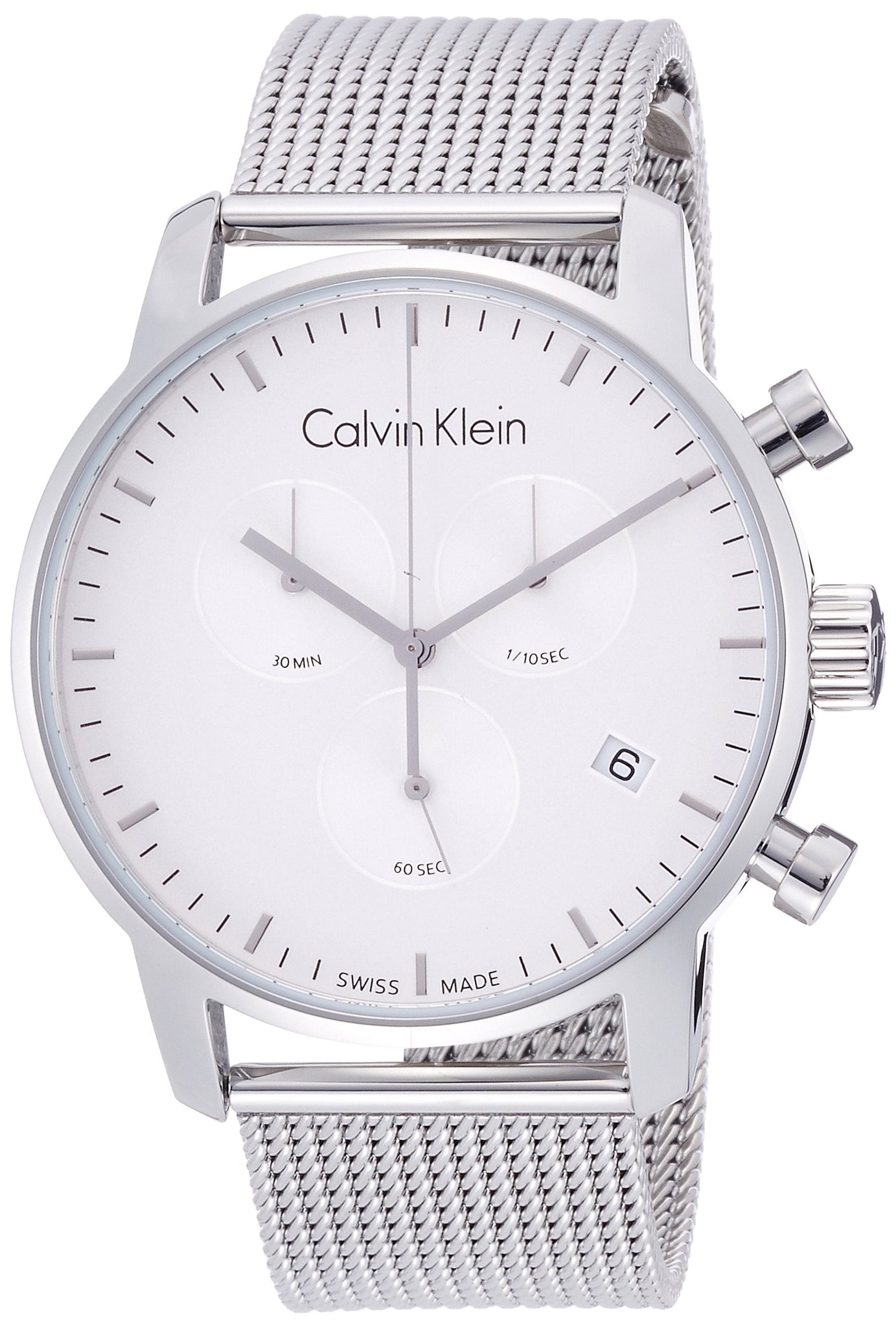  Shop Authentic Calvin Klein City Chronograph White Dial Silver Mesh Bracelet Watch for Men - K2G27126 - Luxxuri