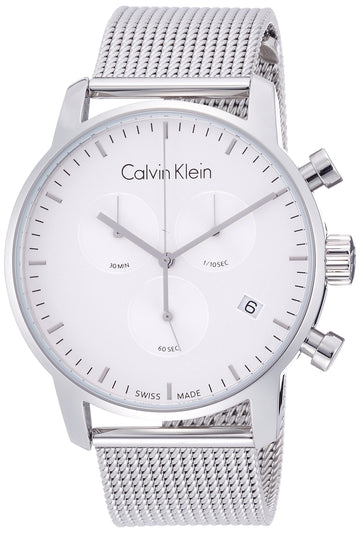  Shop Authentic Calvin Klein City Chronograph White Dial Silver Mesh Bracelet Watch for Men - K2G27126 - Luxxuri