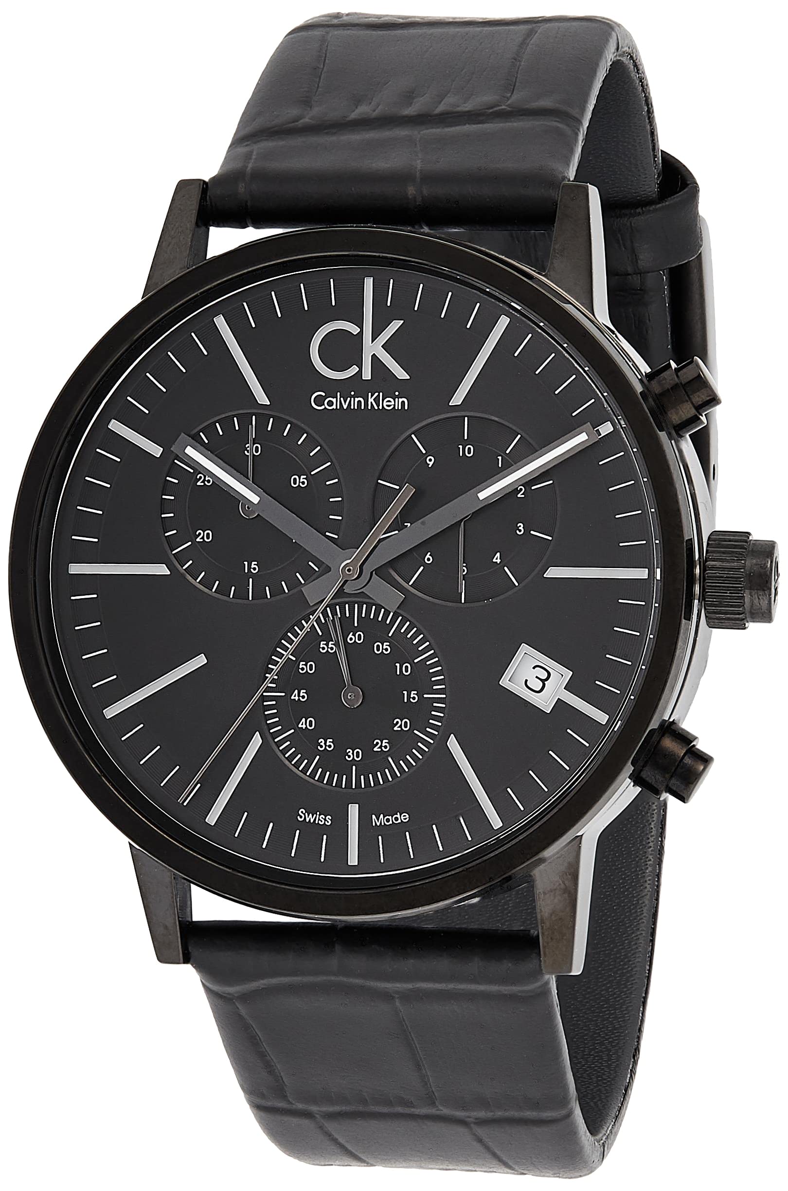  Shop Authentic Calvin Klein Post Minimal Chronograph Black Dial Black Leather Strap Watch for Men - K7627401 - Luxxuri