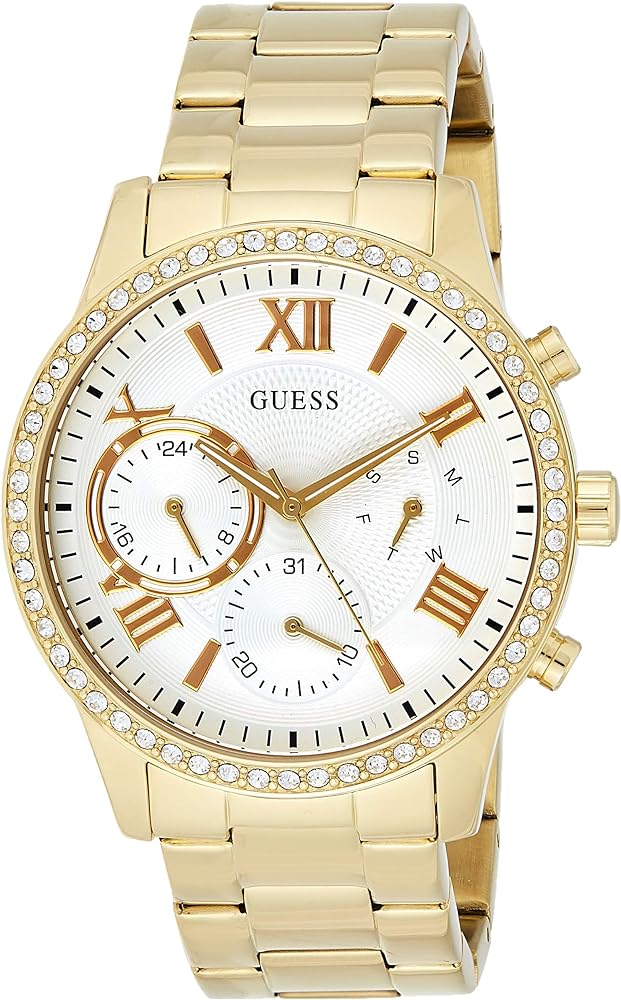  Shop Authentic Guess Solar Chronograph Diamonds White Dial Gold Steel Strap Watch for Women - W1069L2 - Luxxuri