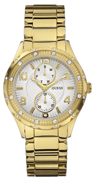  Shop Authentic Guess Siren Diamonds Silver Dial Gold Steel Strap Watch for Women - W0442L2 - Luxxuri