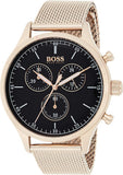  Shop Authentic Hugo Boss Companion Chronograph Black Dial Rose Gold Steel Strap Watch For Men - 1513548 - Luxxuri