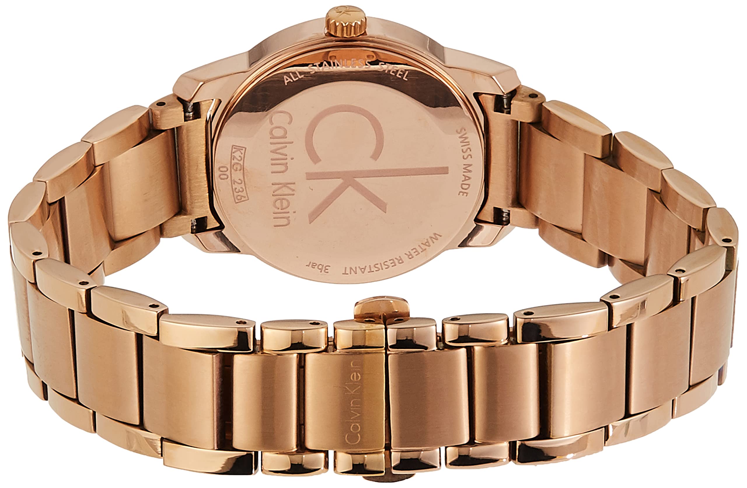Calvin Klein City White Mother of Pearl Dial Rose Gold Steel Strap Watch for Women - K2G23646