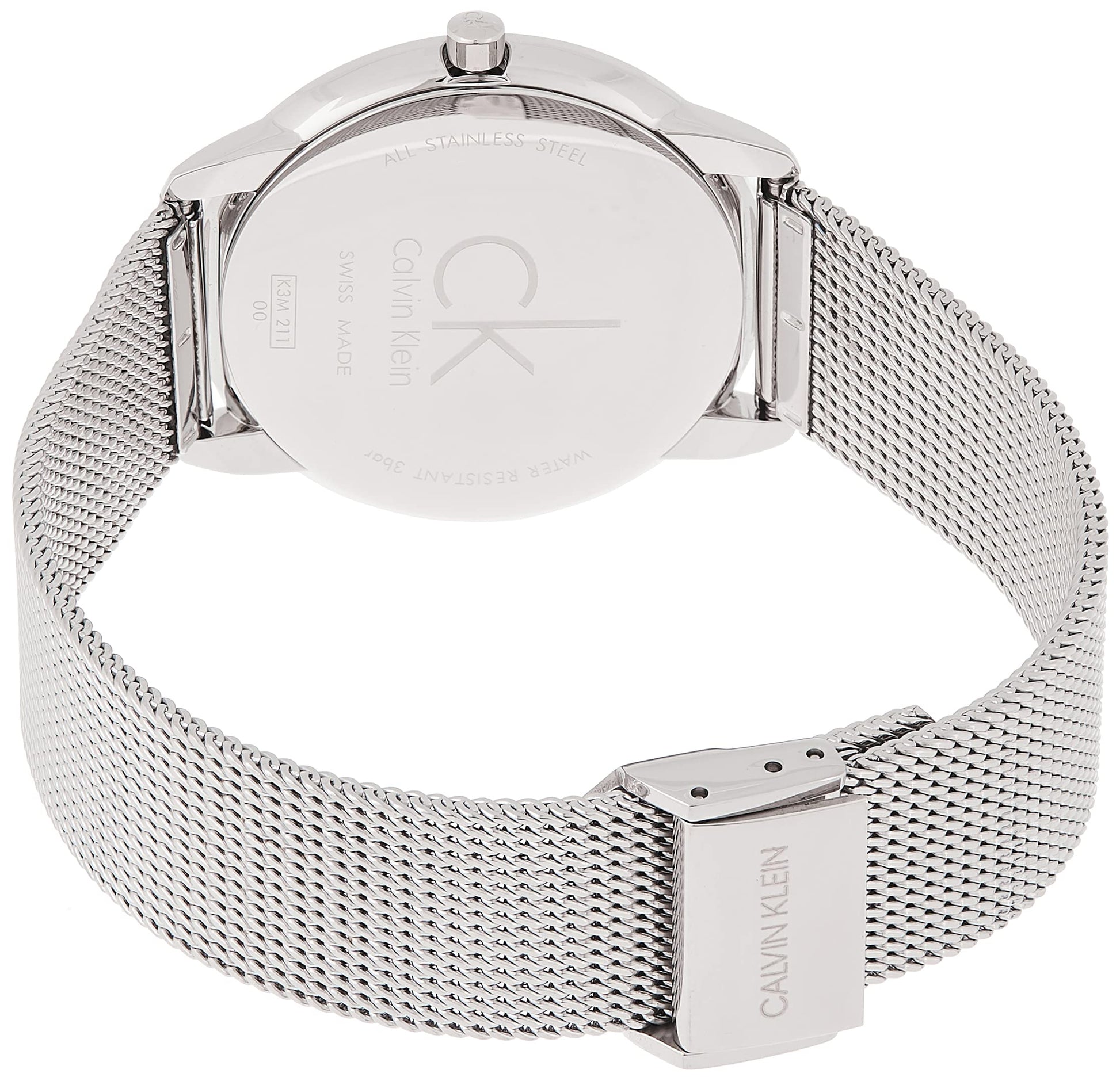  Shop Authentic Calvin Klein Minimalist Black Dial Silver Mesh Bracelet Watch for Men - K3M2112X - Luxxuri