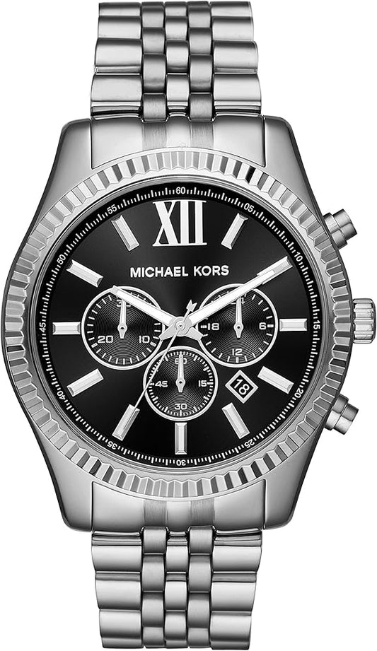 Michael Kors Lexington Chronograph Black Dial Black Steel Strap Watch For Men - MK8602