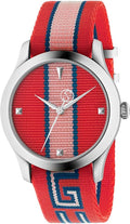  Shop Authentic Gucci G Timeless Quartz Red Dial Two Tone NATO Strap Watch For Men - YA1264070 - Luxxuri