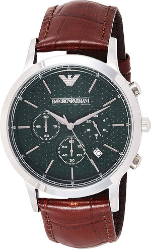  Shop Authentic Emporio Armani Renato Chronograph Green Dial Brown Leather Strap Watch For Men - AR2493 - Luxxuri