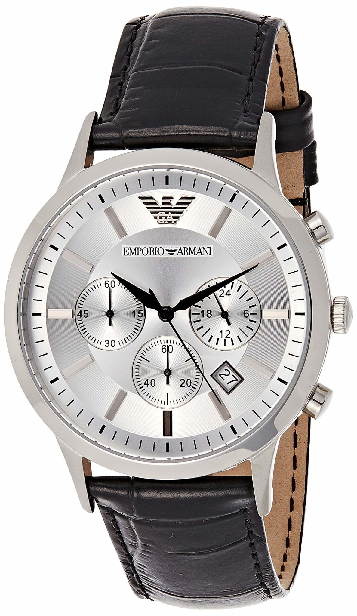  Shop Authentic Emporio Armani Classic Chronograph Silver Dial Black Leather Strap Watch For Men - AR2432 - Luxxuri