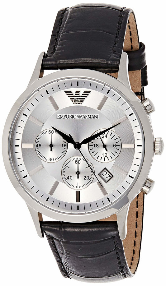  Shop Authentic Emporio Armani Classic Chronograph Silver Dial Black Leather Strap Watch For Men - AR2432 - Luxxuri