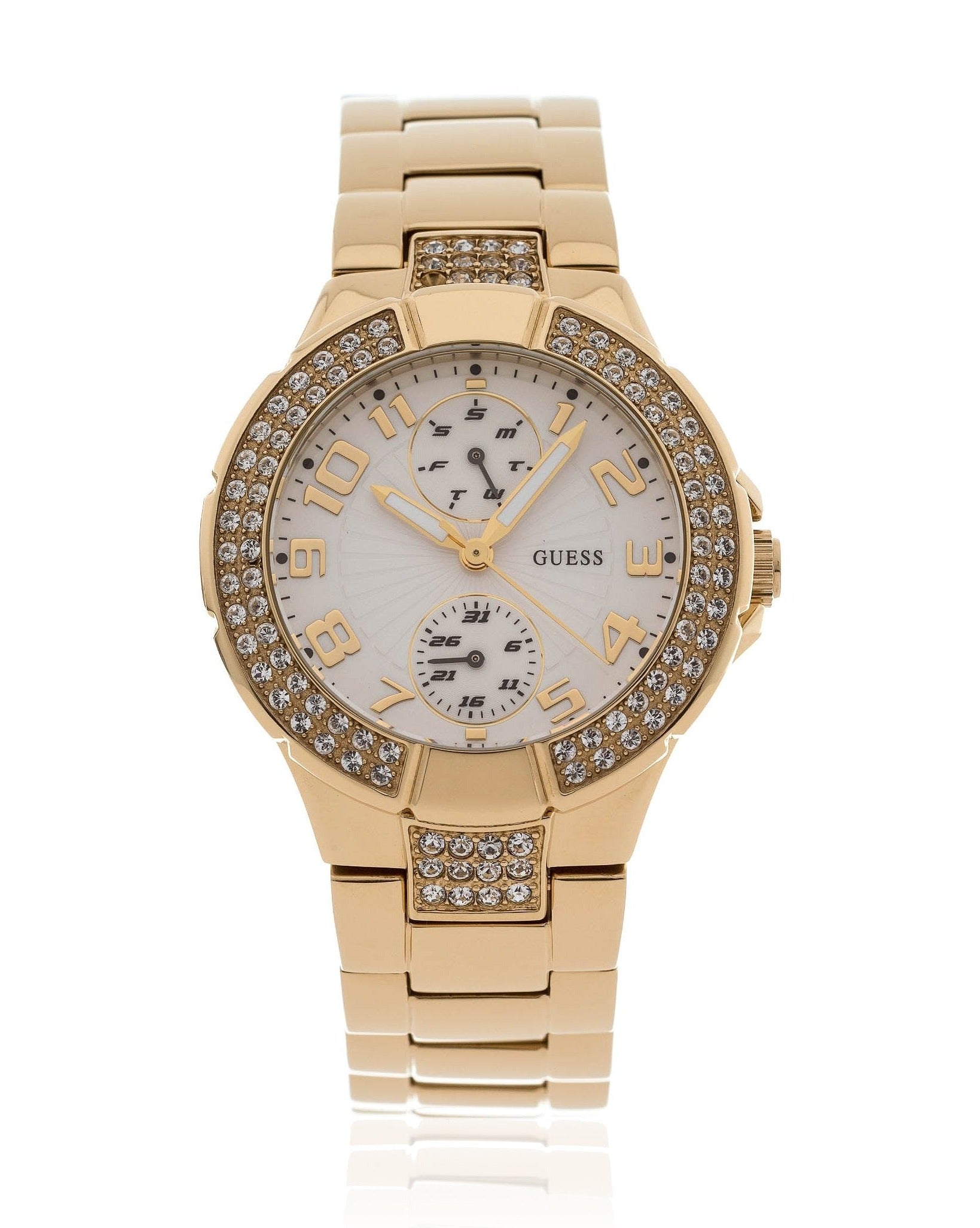  Shop Authentic Guess Mini Prism Diamonds White Dial Gold Steel Strap Watch for Women - W15072L1 - Luxxuri