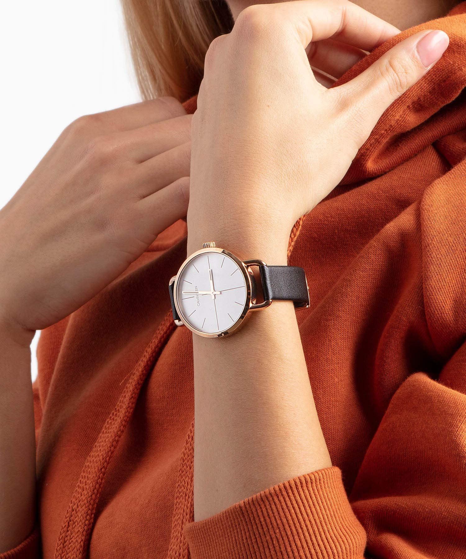  Shop Authentic Calvin Klein Even White Dial Black Leather Strap Watch for Women - K7B236C6 - Luxxuri
