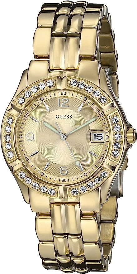  Shop Authentic Guess Dazzling Diamonds Gold Dial Gold Steel Strap Watch for Women - W85110L1 - Luxxuri