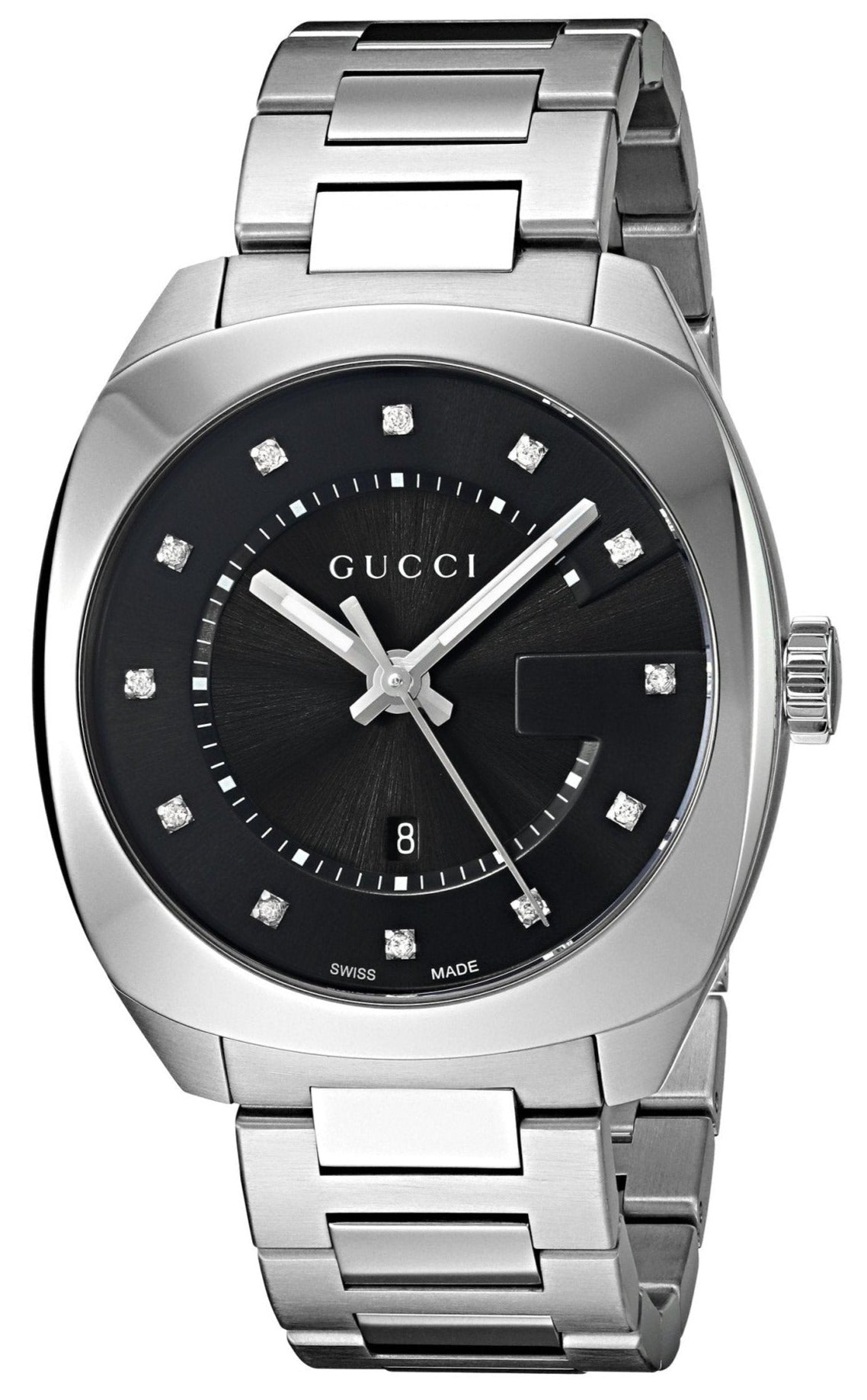  Shop Authentic Gucci GG2570 Diamonds Black Dial Silver Steel Strap Watch For Women - YA142404 - Luxxuri