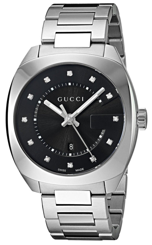  Shop Authentic Gucci GG2570 Diamonds Black Dial Silver Steel Strap Watch For Women - YA142404 - Luxxuri