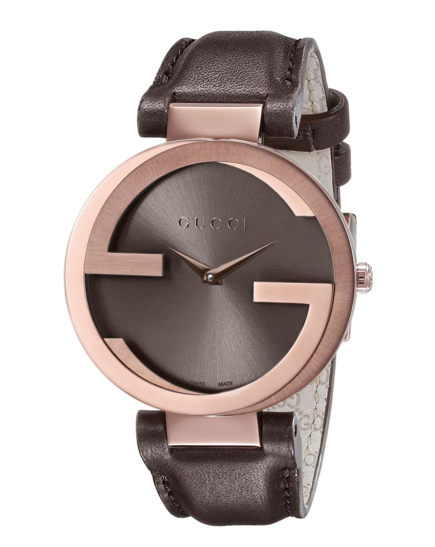  Shop Authentic Gucci Interlocking Brown Dial Brown Leather Strap Watch For Women - YA133309 - Luxxuri