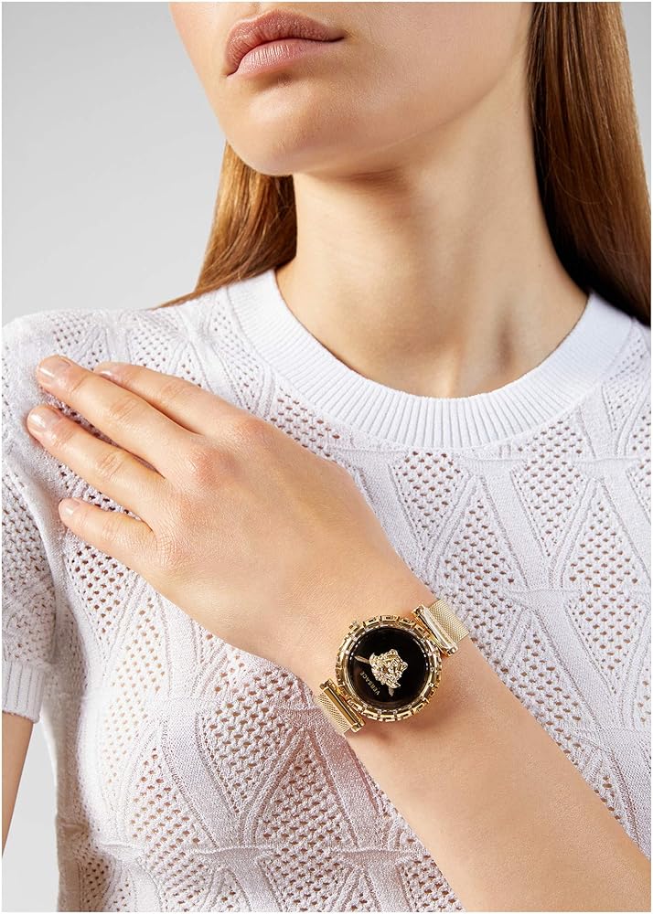  Shop Authentic Versace Palazzo Empire Greca Black Dial Gold Mesh Bracelet Watch for Women - VEDV00519 - Luxxuri