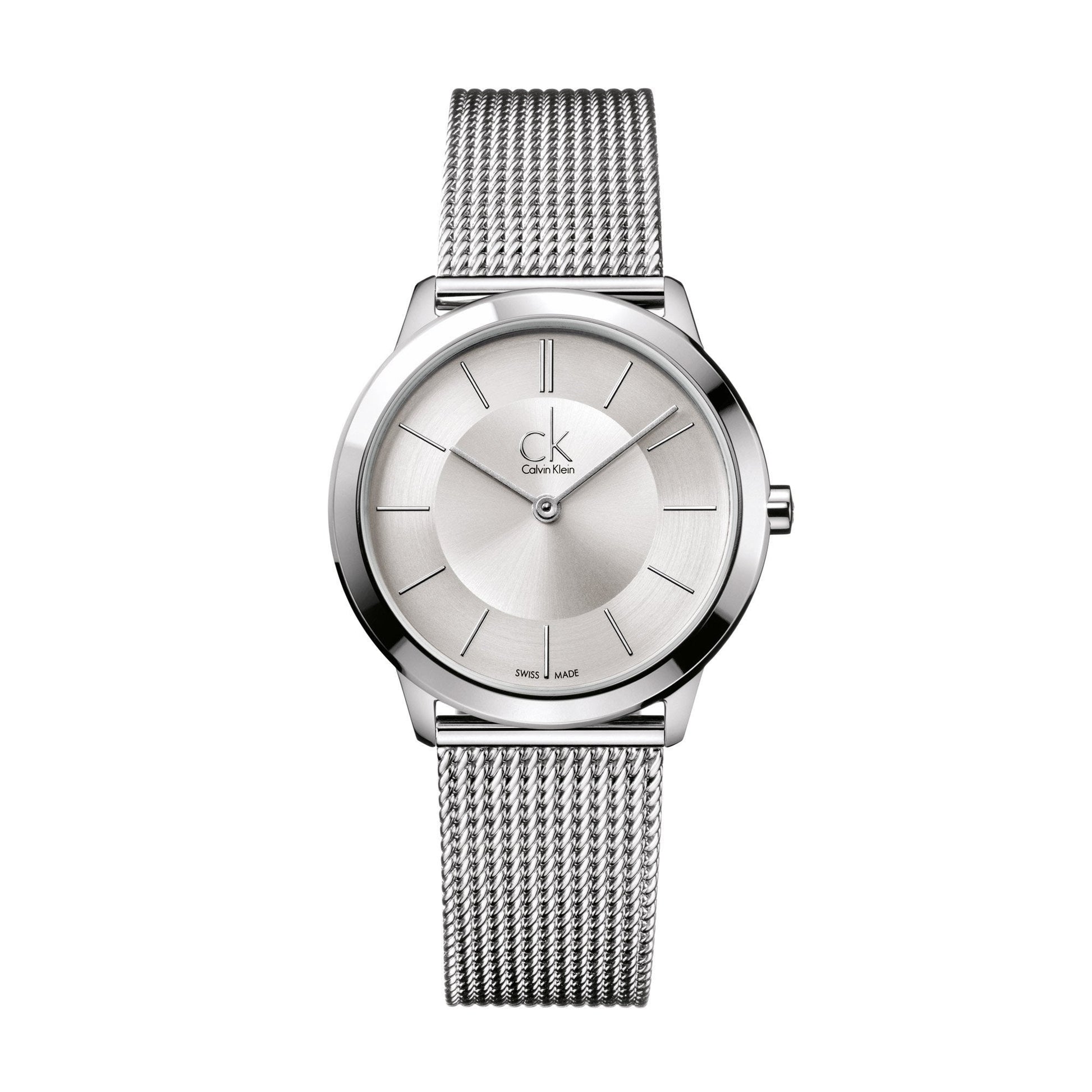  Shop Authentic Calvin Klein Minimal White Dial Silver Mesh Bracelet Watch for Men - K3M22126 - Luxxuri