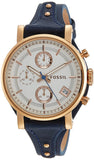  Shop Authentic Fossil Original Boyfriend Chronograph White Dial Navy Blue Leather Strap Watch for Women - ES3838 - Luxxuri