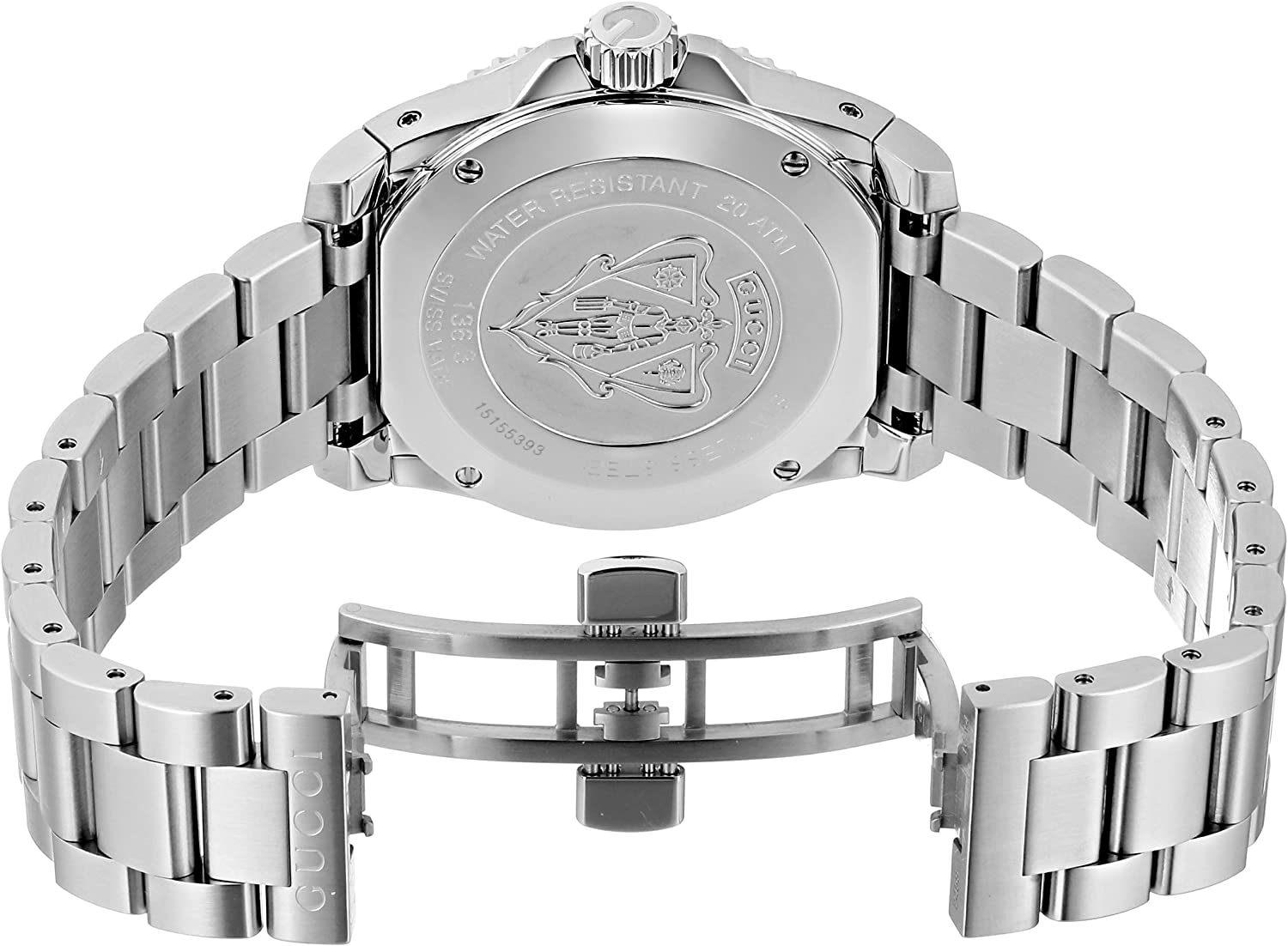  Shop Authentic Gucci Dive Quartz Black Dial Silver Steel Strap Watch For Men - YA136301B - Luxxuri