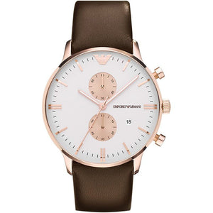  Shop Authentic Emporio Armani Gianni Classic Chronograph White Dial Brown Leather Strap Watch For Men - AR0398 - Luxxuri