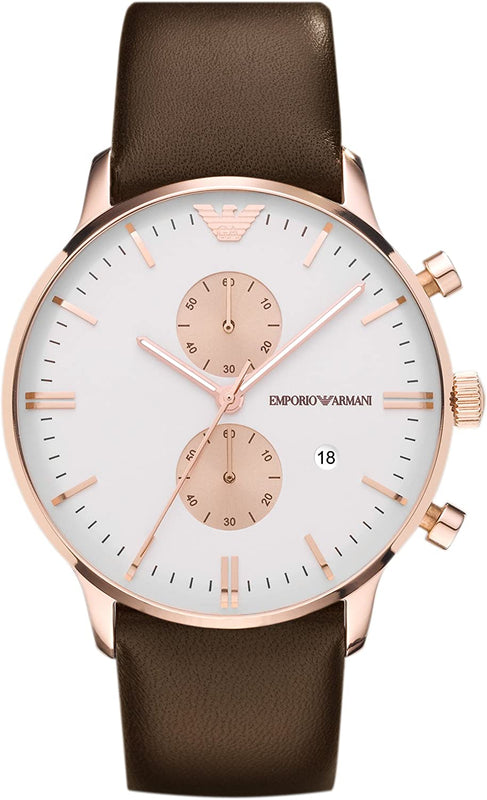  Shop Authentic Emporio Armani Gianni Classic Chronograph White Dial Brown Leather Strap Watch For Men - AR0398 - Luxxuri