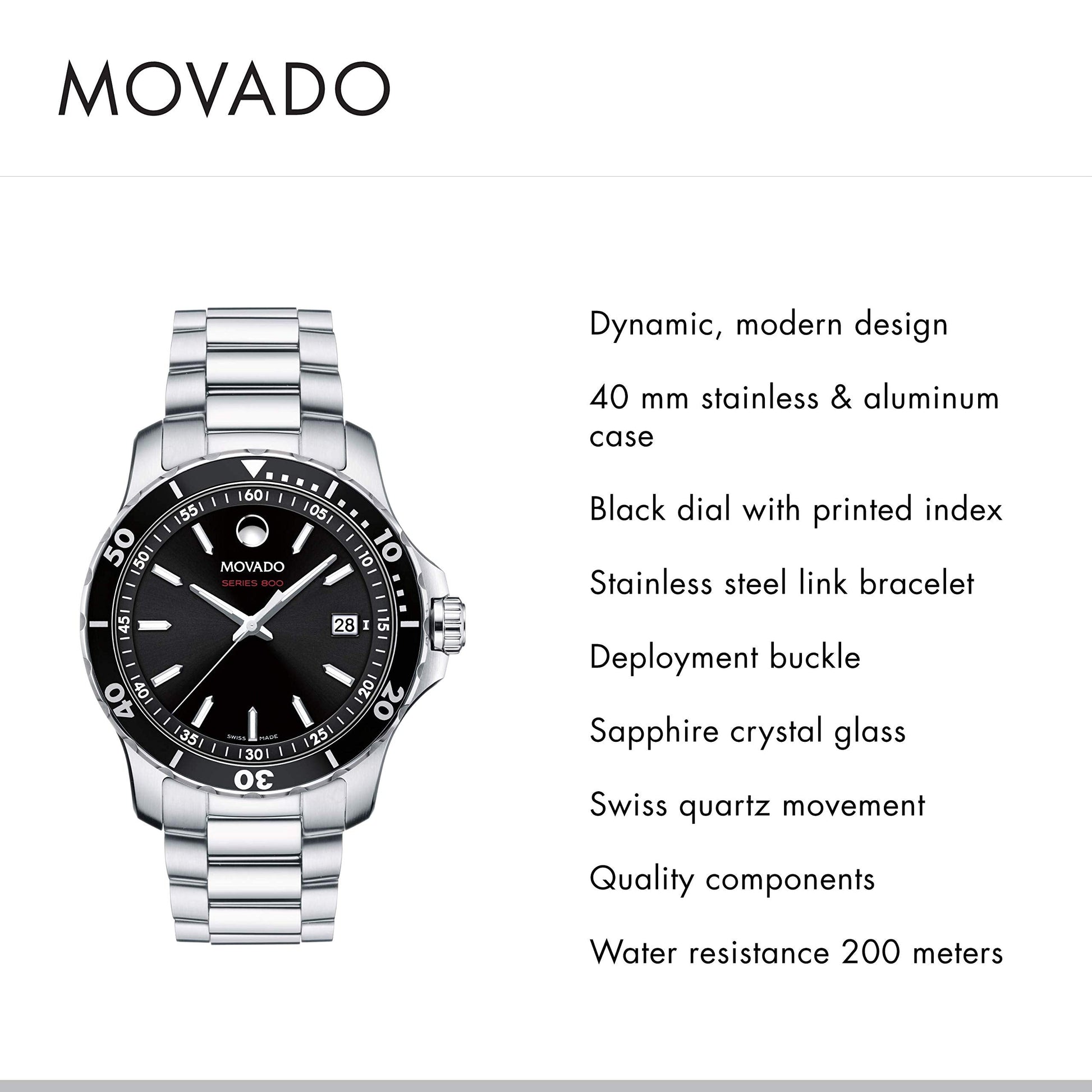  Shop Authentic Movado Series 800 Black Dial Silver Steel Strap Watch For Men - 2600135 - Luxxuri
