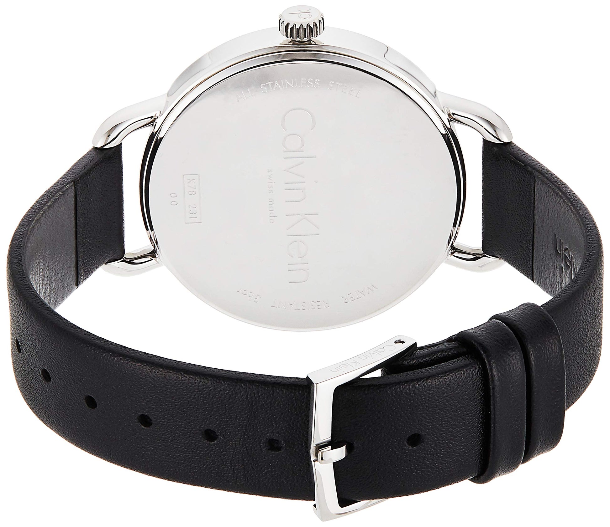  Shop Authentic Calvin Klein Even Silver Black Leather Strap Watch for Women - K7B231C6 - Luxxuri