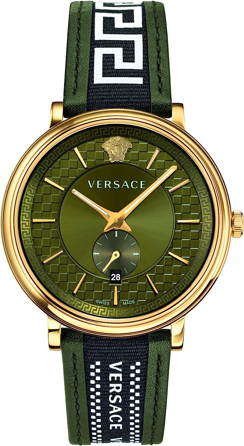 Shop Authentic Versace V-Circle Quartz Green Dial Green Leather Strap Watch for Men - VEBQ01519 - Luxxuri