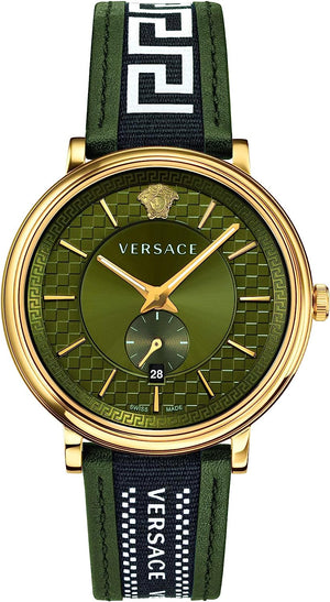  Shop Authentic Versace V-Circle Quartz Green Dial Green Leather Strap Watch for Men - VEBQ01519 - Luxxuri